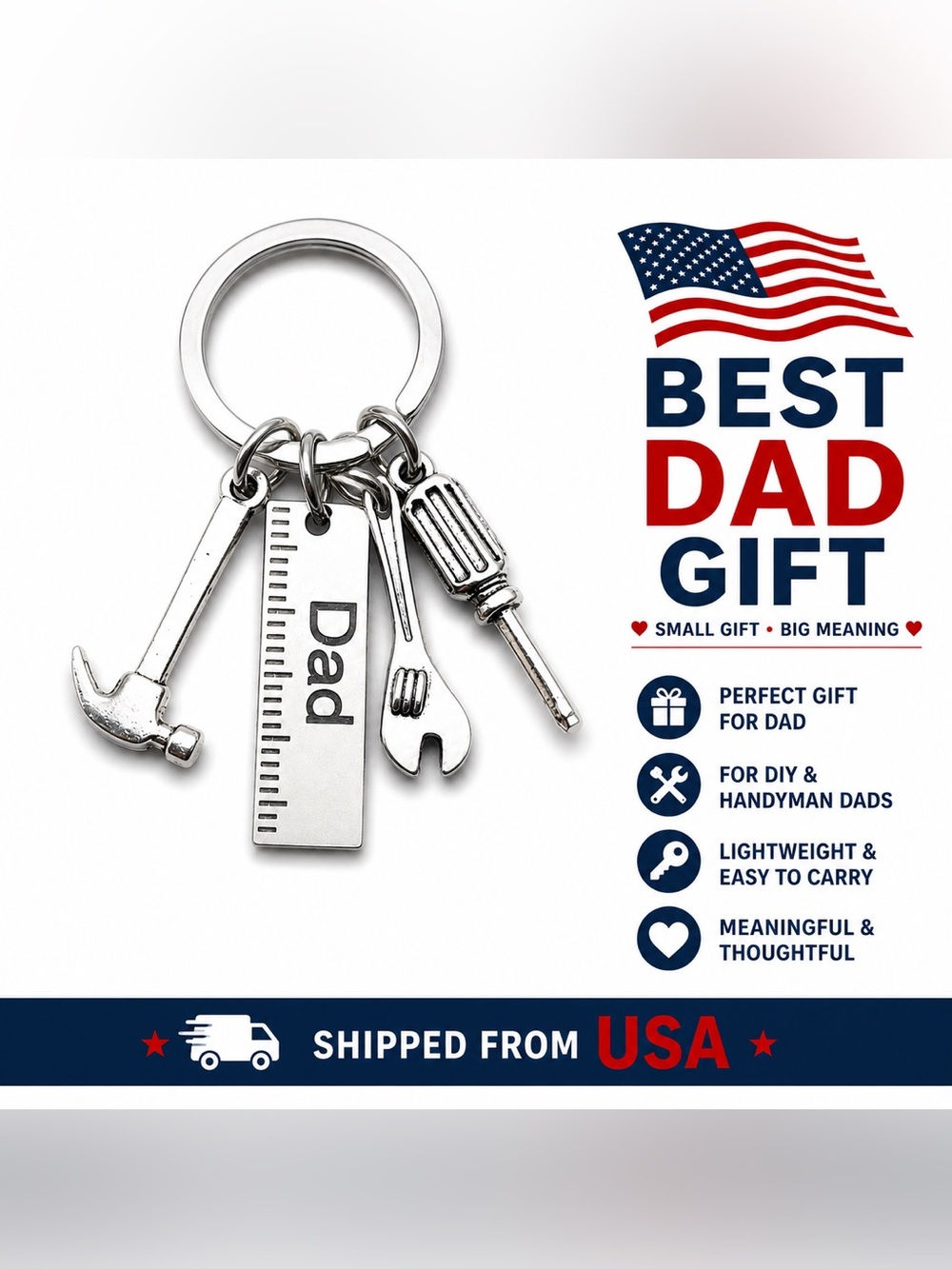 Dad Tool Keychain Gift for Father’s Day | Mini Hammer Screwdriver Wrench Keyring